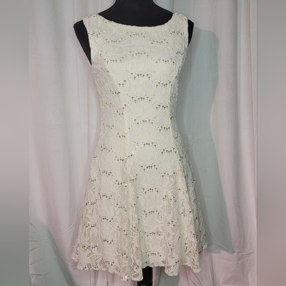 B Darlin Lace and Sequin Sleeveless Fit and Flare Mini Dress Cocktail Homecoming